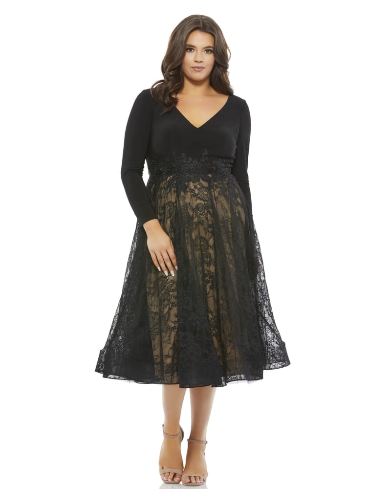 Long sleeve black cocktail dress plus size discount